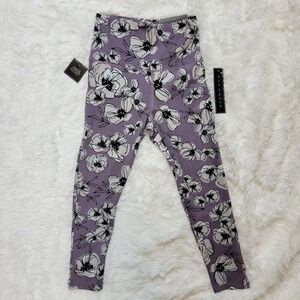 Kay Unger Floral Leggings Lavender White Black High Rise Activewear‎ Women's M